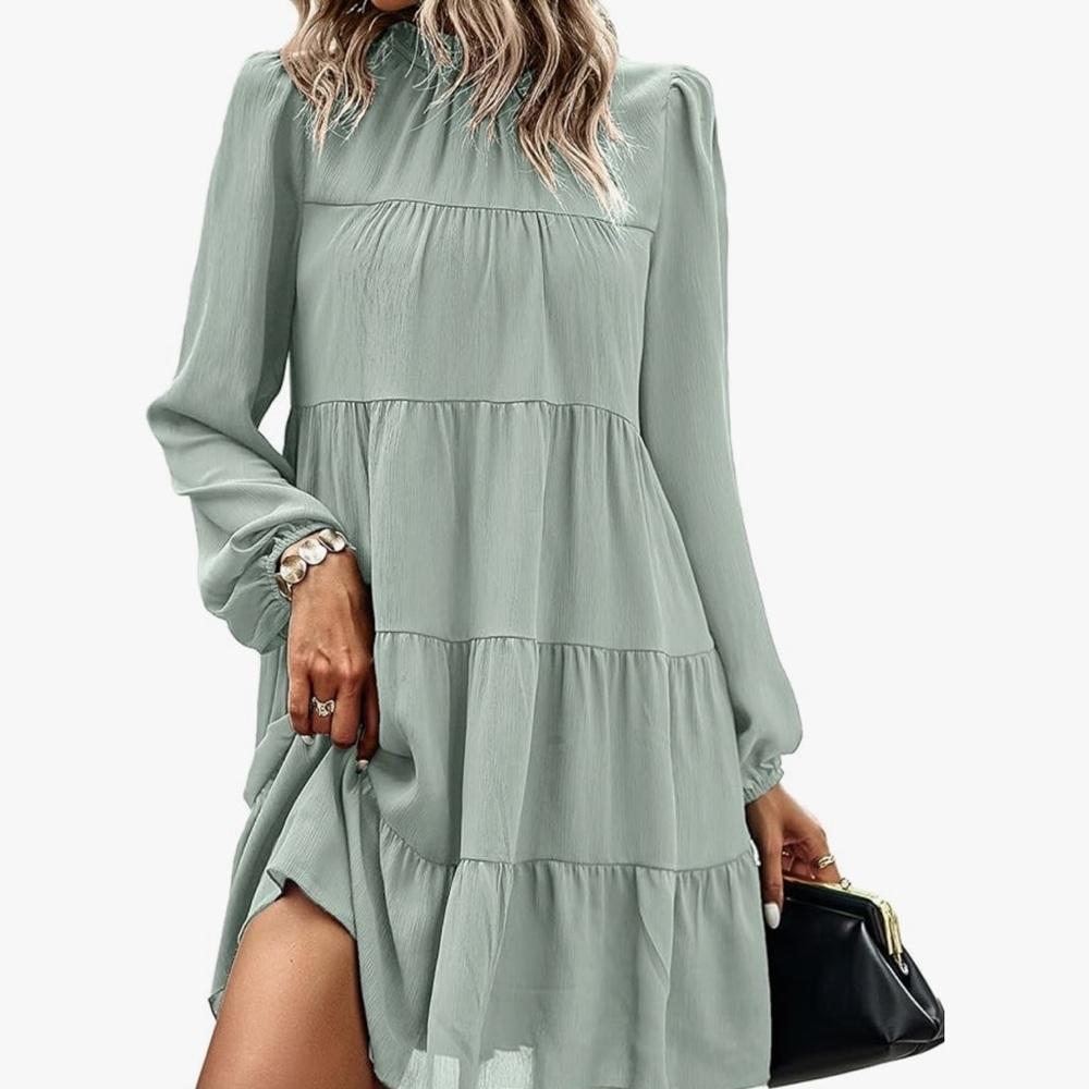 Elegant Sage Green Tiered Dress